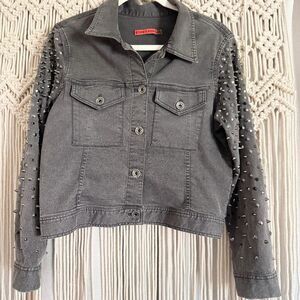 Alice + Olivia Studded Jean Jacket – Dark Wash, Size Medium